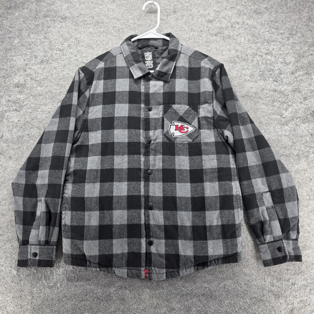 Kansas City Chiefs Jacket Mens S Gray NFL Football Team Apparel Flannel